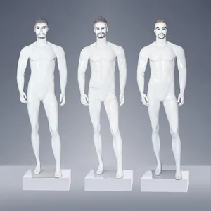 Glänzend Weiß Fiberglas Ganzkörper Mannequin Realistische Muscle Große Größe Männliche Mannequin Mit Bart Für Kleidung Display