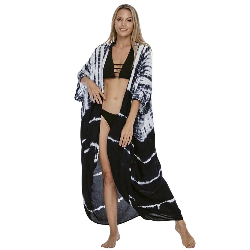 Print Women Clothing Tunic Long Dress Female Summer Beach Dress Blouse One Size Swim Suit Cover Up