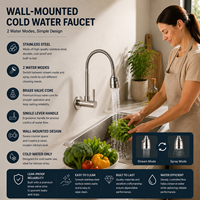 Robinet de cuisine mural moderne en acier inoxydable, pivotant à 360 degrés, monocommande, finition brossée, pour évier commercial