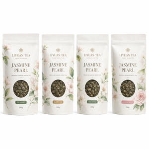 Sachets en Mylar à fond plat refermables <span class=keywords><strong>pour</strong></span> thé vert aux perles <span class=keywords><strong>de</strong></span> jasmin, emballage alimentaire vertical <span class=keywords><strong>pour</strong></span> thé en vrac et herbes chinoises, idéal comme cadeau - Product Image 1