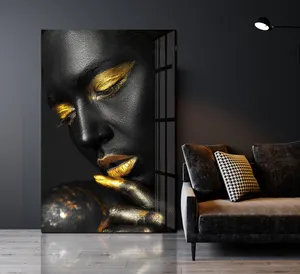 Gouden Poster Huisdecoratie Amerikaanse Afrikaanse Vrouw Mensen Kunst Gedrukt Kristal Porselein Muur Kunst Schilderij
