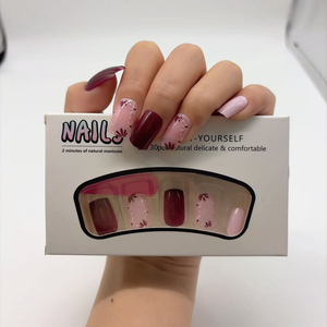 <span class=keywords><strong>Ongles</strong></span> artificiels français élégants, simples et vibrants, <span class=keywords><strong>couleur</strong></span> <span class=keywords><strong>bordeaux</strong></span>, en ABS, à presser, avec colle, pour doigts - Product Image 6