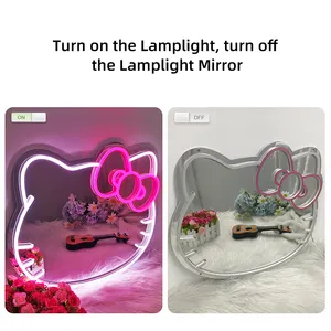 กระจกออกแบบใหม่พร้อมไฟ LED สำหรับตกแต่งห้องของเด็กผู้หญิง lignts Hello Kitty กระจกนีออนปรับแต่งได้