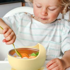 Tazón de Silicona con Succión y Revestimiento Interior de Acero Inoxidable 304, Tazón de Alimentación para Bebés con Cuchara y Tenedor, Juego de Utensilios para Comer para Bebés - Product Image 3