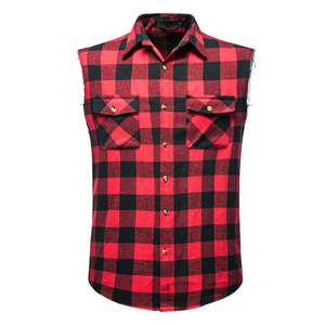Áo sơ mi nam mùa hè chất liệu flannel kẻ caro, không tay, hai túi, kiểu dáng cao bồi, cài nút, chất liệu cotton, kiểu áo vest kẻ caro - Product Image 4