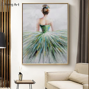Dipinto a mano la figura di balletto moderno pittura murale olio verde su tela decorazione per <span class=keywords><strong>soggiorno</strong></span> con ragazza danzante fatto a mano bellezza - Product Image 3