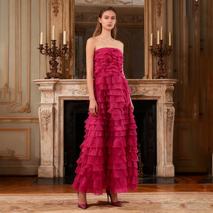 Nuevo <span class=keywords><strong>Vestido</strong></span> Largo de Verano 2026 sin Tirantes, con Cintura Alta y Volantes en Capas, Elegante para Fiestas y Eventos Nocturnos - Product Image 2