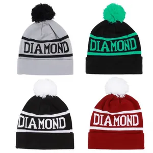 Promotional Cheap Customized Jacquard Striped Knit Beanie Toque Pom Pom Beanie Caps