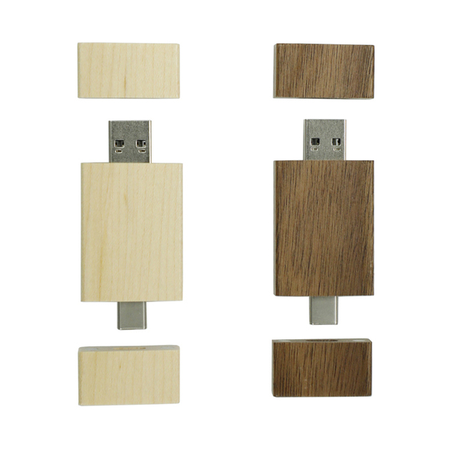 Wooden Dual Port USB C Flash Drive 2.0 16GB 32GB 64GB Type C OTG USB Stick Pendrive Cle Flash Disk for Smartphones PC
