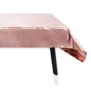 PET Bright rose gold disposable table cloth birthday party Christmas birthday decoration aluminum foil table cloth