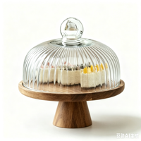 Support à gâteau en bois d'acacia écologique de 20 cm avec couvercle en dôme, support à gâteau en acacia pour la présentation de desserts, fabriqué en Chine