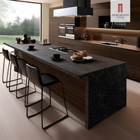 Dalle de comptoir en pierre frittée effet chêne fumé finition mate 2800x1200mm, carreaux de bois pour murs et sols intérieurs