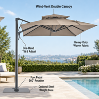 Parasol cantilever rotatif à 360 degrés avec commande au pied, inclinaison réglable à une main, pour extérieur et resort