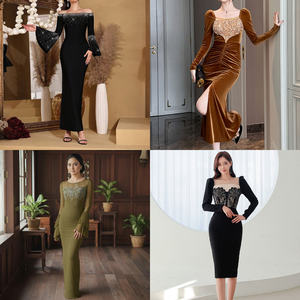 Vestido largo elegante <span class=keywords><strong>de</strong></span> mujer con cuello redondo, manga acampanada estilo Y2K y abertura alta en el muslo - Product Image 5