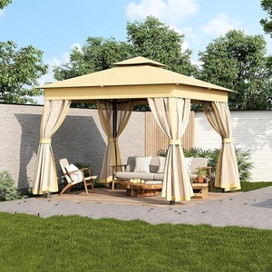 Gazebo Extérieur Beige Tente Double Toits Patio Auvent <span class=keywords><strong>Moustiquaire</strong></span> pour Jardin Pelouse <span class=keywords><strong>Terrasse</strong></span> pour Terrasses Comprend un Accessoire LED - Product Image 2