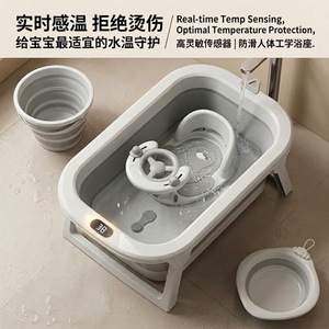 Baby Guard Town <b>Foldable</b> Baby Bathtub Set With Accessories Food Grade Plastic Safe For Infant <b>Bathing</b> - Product Image 3