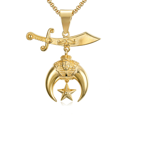 Ciondolo Shriner in Acciaio Inossidabile Dorato, Collana con Simbolo Lunare Massonico in Argento e Oro per Uomo e Donna - Product Image 3