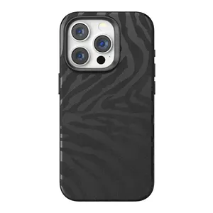 Casing ponsel pola Zebra bahan kulit, casing pelindung penuh bahan serat mikro untuk iPhone 15 Pro Max 14 13 12