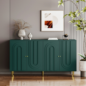 Modern Green Lacquered 4 Door Wooden Cabinet Sideboard <b>Buffet</b> <b>Server</b> Storage Cabinet For Living Room Entryway - Product Image 1