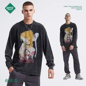 Maglietta Vintage di marca ARTIE uomo retrò alla moda stampa digitale con <span class=keywords><strong>Note</strong></span> di morte a manica lunga stile scuro tinto a cera" - Product Image 3