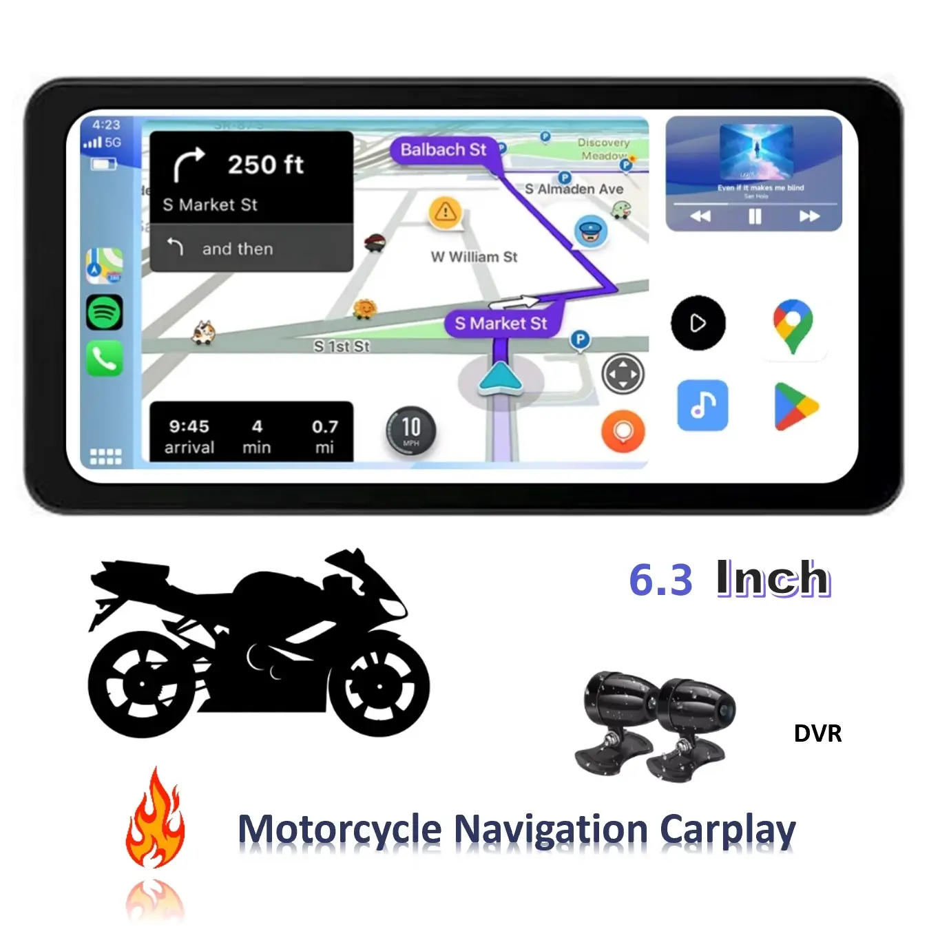 Zmecar New Design Android Navigation System 6.3" Waterproof Touch Screen 4+64GB BT DVR TPMS WIFI 4G Wireless Carplay Motorcycle