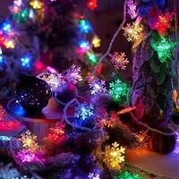 Guirlande lumineuse de Noël en forme de flocon de neige et d'étoile, blanc chaud, multicolore, guirlande féerique, lumières suspendues pour fenêtre, décoration de Noël pour l'arbre et la maison