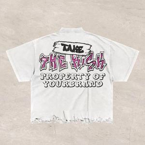 Camisetas para Hombre de Fabricantes de Ropa, Diseño Cuadrado Desgastado con Pedrería y Rayas en el Cuello Redondo, Impresión DTG, Camisetas Lisas - Product Image 6