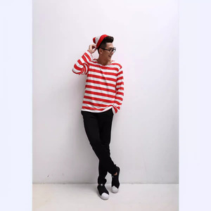 Set Costume Cosplay Dove è Wally - Abbigliamento a Tema a Righe Rosse e Bianche per Tutte le Età, Costume Coordinato Genitore-Figlio per Giochi di Ruolo - Product Image 3