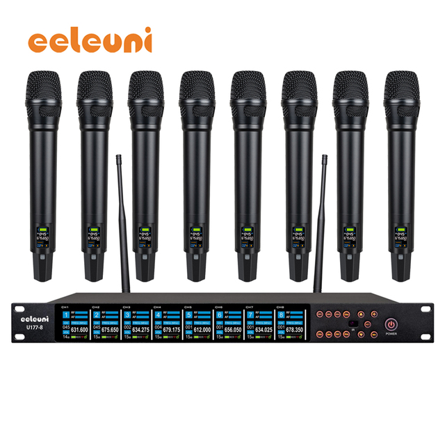 U177-8 Professional Wireless Microphone Dynamic Handheld Mic 8-Channel Suitable for Engineering/Conference/KTV