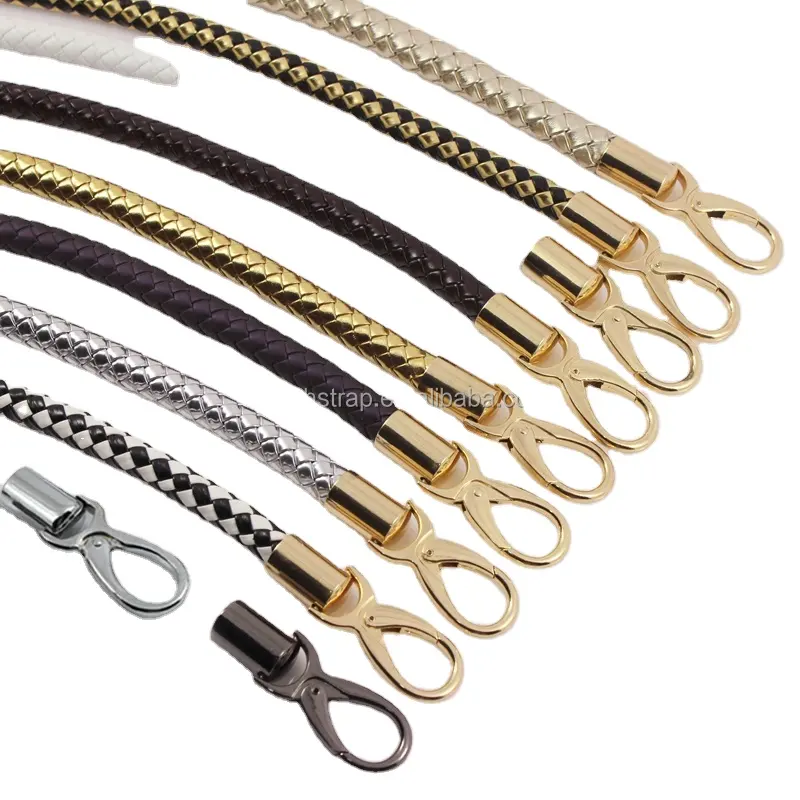 PU Leather Braided Rope Handles for Handbag Shoulder Bag Strap Handmade Bag DIY Accessories Alloy Metal Hook Buckle KZ0346