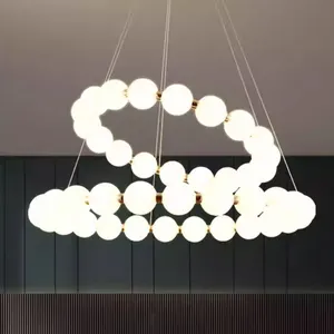 סלון עגול LED תליון אור מינימליסטי מטבח אוכל מנורת תליית צורת שרשרת מודרני זהב יוקרה נברשת אקרילית
