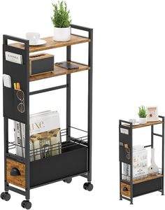 Modern Luxury Narrow Side <strong>Tables</strong> with 2 Drawers for Small Spaces Skinny <strong>Thin</strong> <strong>Bedside</strong> Nightstand End <strong>Table</strong> on Wheels - Product Image 1