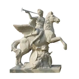 Greek marble angel statue riding flying horse