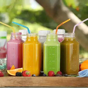 16 Oz kare cam içecek içme kavanozları w 100% hava geçirmez ağır vidalı kapak w silikon conta-cam meyve suyu şişesi