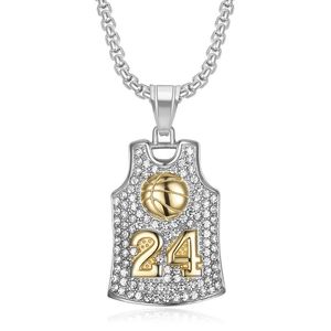 Yunnique – collier avec pendentif en forme de maillot de basket-ball en acier inoxydable plaqué or et strass, numéro 24, bijoux cadeau unisexe - Product Image 5