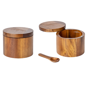 Boîte à sel en bois d'acacia écologique, boîte à épices de cuisine avec couvercle rotatif, récipient de stockage pour assaisonnements et poivre, outils à épices, compatible lave-vaisselle - Product Image 1