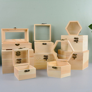 Cajas de regalo de madera de pino con cerradura, rectangulares, de 6 pulgadas, para empaquetado de regalos y manualidades. - Product Image 1