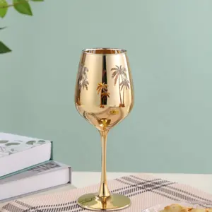 Electroplated Pink Golden Colored Glass Goblet Starry Sky Designs Wine Glasses Creative Glass Stemware For Wedding Gifts