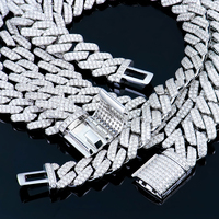 Cadena Cubana de Plata de Ley con Incrustaciones de Moissanita, Estilo Hiphop, Eslabones Cuadrados de 12 mm con Ángulo Afilado, Collar para Hombre, Regalo para Novio