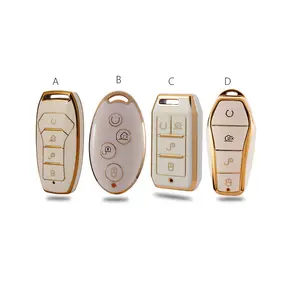 TPU软Fob钥匙盖适用于新款比亚迪3按钮4按钮汽车钥匙盒，带金线钥匙袋配件