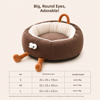 Coussin pour chien en flanelle d'hiver, confortable et rond, avec coussin amovible et lavable, design mignon à grands yeux, pour chiens et chats de petite et moyenne taille