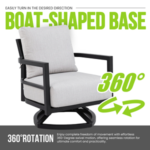 Fauteuil de salon pivotant moderne pour l'extérieur, entièrement soudé - Cadre en aluminium de qualité supérieure, tissu confortable, dossier ergonomique, base en forme de bateau - Product Image 4
