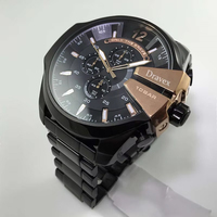 Montre à quartz en acier inoxydable tendance, personnalisable avec logo, étanche, grand cadran noir, chronographe sport multifonction, vente chaude