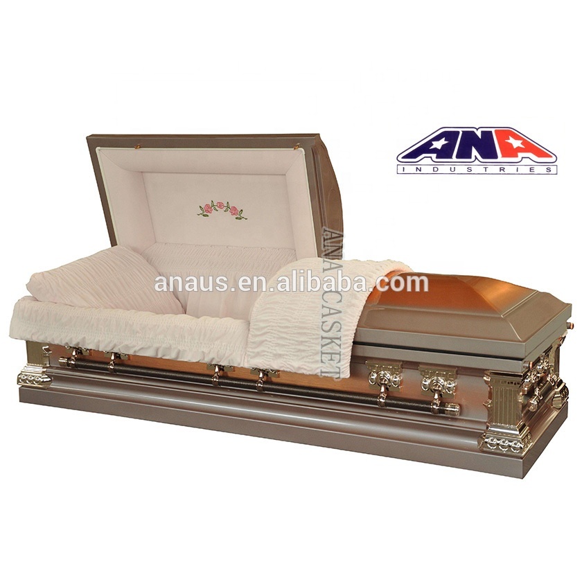 ANA de alto brillo Interior de terciopelo de Metal de lujo cobre ataúd fabricantes