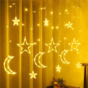 Kezhan lampu tirai LED bentuk bintang bulan, lampu tirai dekorasi kamar, lampu bersinar tali lampu Natal untuk bulan