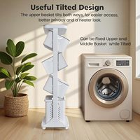 Panier à linge vertical à 4 niveaux en plastique avec roulettes amovibles pour salle de bain