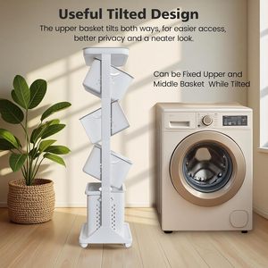 Panier à <span class=keywords><strong>linge</strong></span> <span class=keywords><strong>vertical</strong></span> à 4 niveaux en plastique avec roulettes amovibles pour salle de bain - Product Image 6