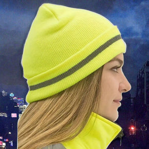 Bonnet de course nocturne réfléchissant en tricot pour adulte, haute visibilité, à carreaux, en tricot néon, courant - Product Image 3