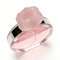 Flacons de parfum en verre rectangulaires transparents de 30 ml, 50 ml, 100 ml, avec bouchons en pierre de cristal rose, quartz rose, gravure de logo personnalisée, parfum pour femmes