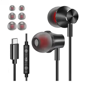 Stereo Real Android Digital USB Type C Handfree Bass Mobile Earphone Wired With Mic Line Volume Control SEDEX BSCI amfori FAMA